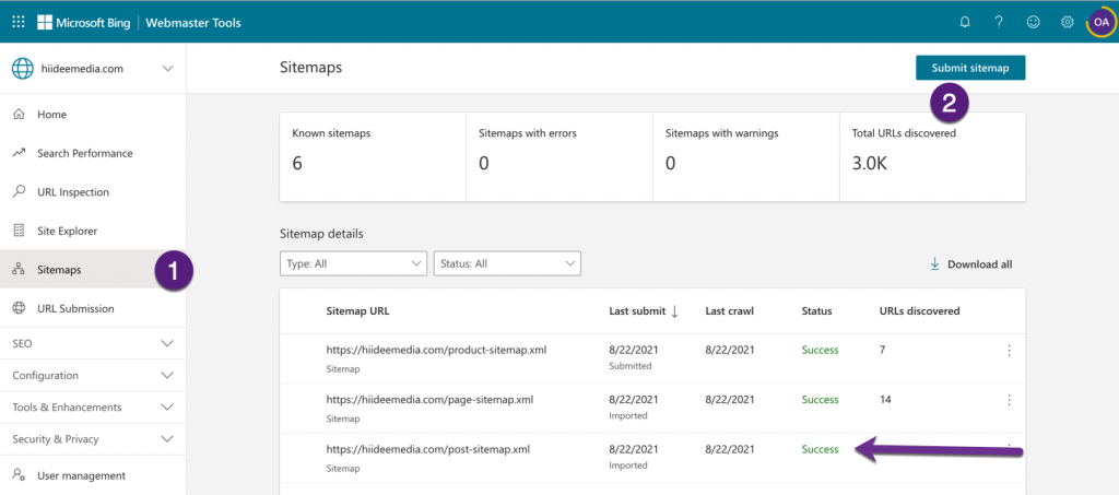 bing webmaster tools