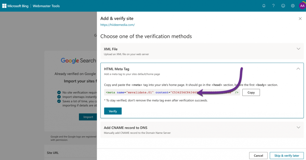 bing webmaster tools