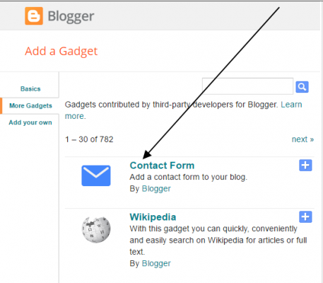 how to add contact form gadget on bloger