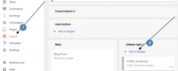 adding a gadget in blogger into blogger blogs