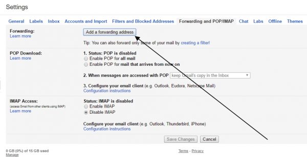 click to add forwarding address