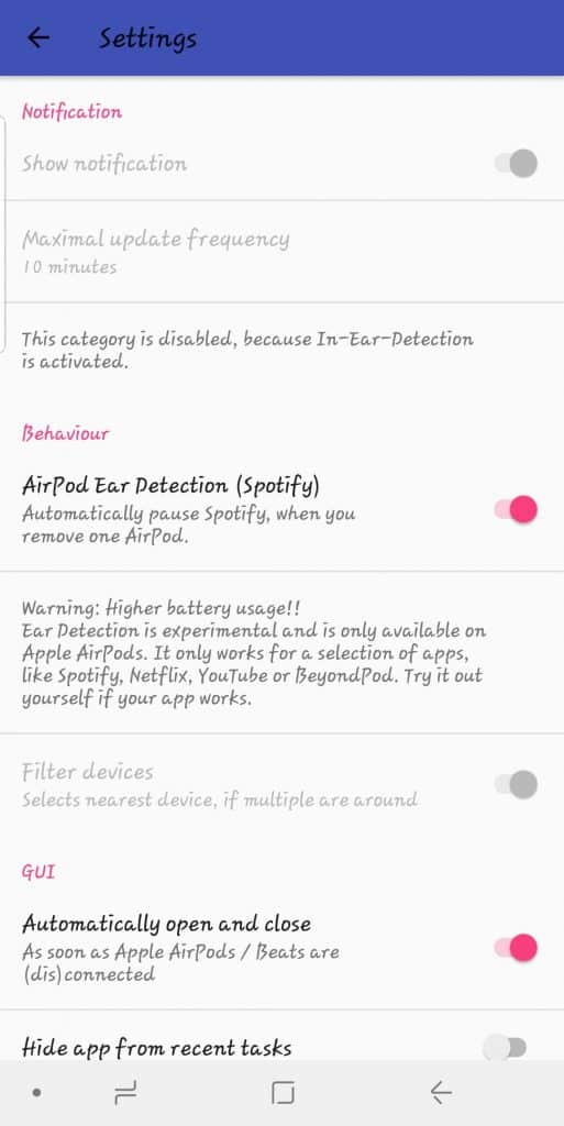 airbattery settings for airpods