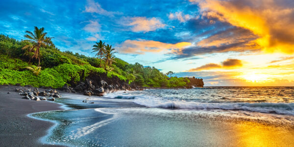 black sand beach in Maui, Hawaii